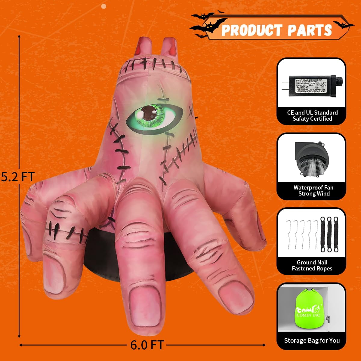 COMIN 6 FT Halloween Inflatables Hand Outdoor Decorations Scary Blow up Hand with Built-in LEDs for Indoor Party Garden Lawn Yard Decor