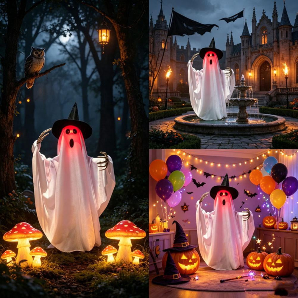 Halloween Animated Ghost Decorations, 26 Inch Sound Activated LED Ghost Prop, Walking Rotating Light Up Decor for Haunted House, Porch, Yard Party