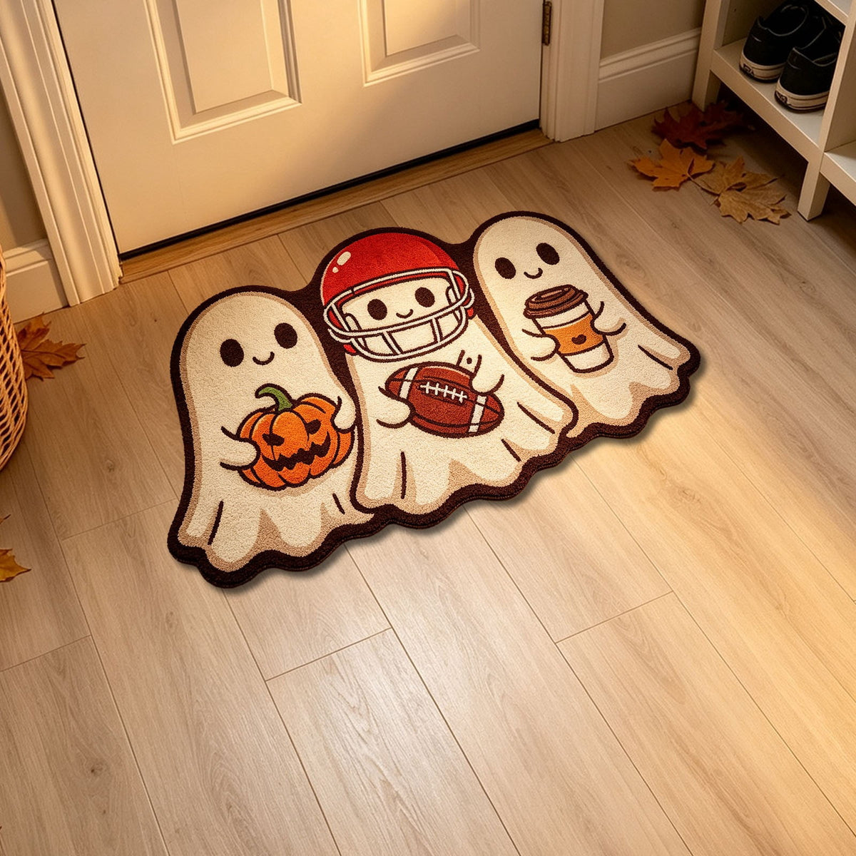 Halloween Doormat Ghost Bath Mat 23.6x15.7in Secure-Grip Absorbent Soft Faux Fur Rug for Bathroom Bedroom Living Room Decor by OVFUIZ