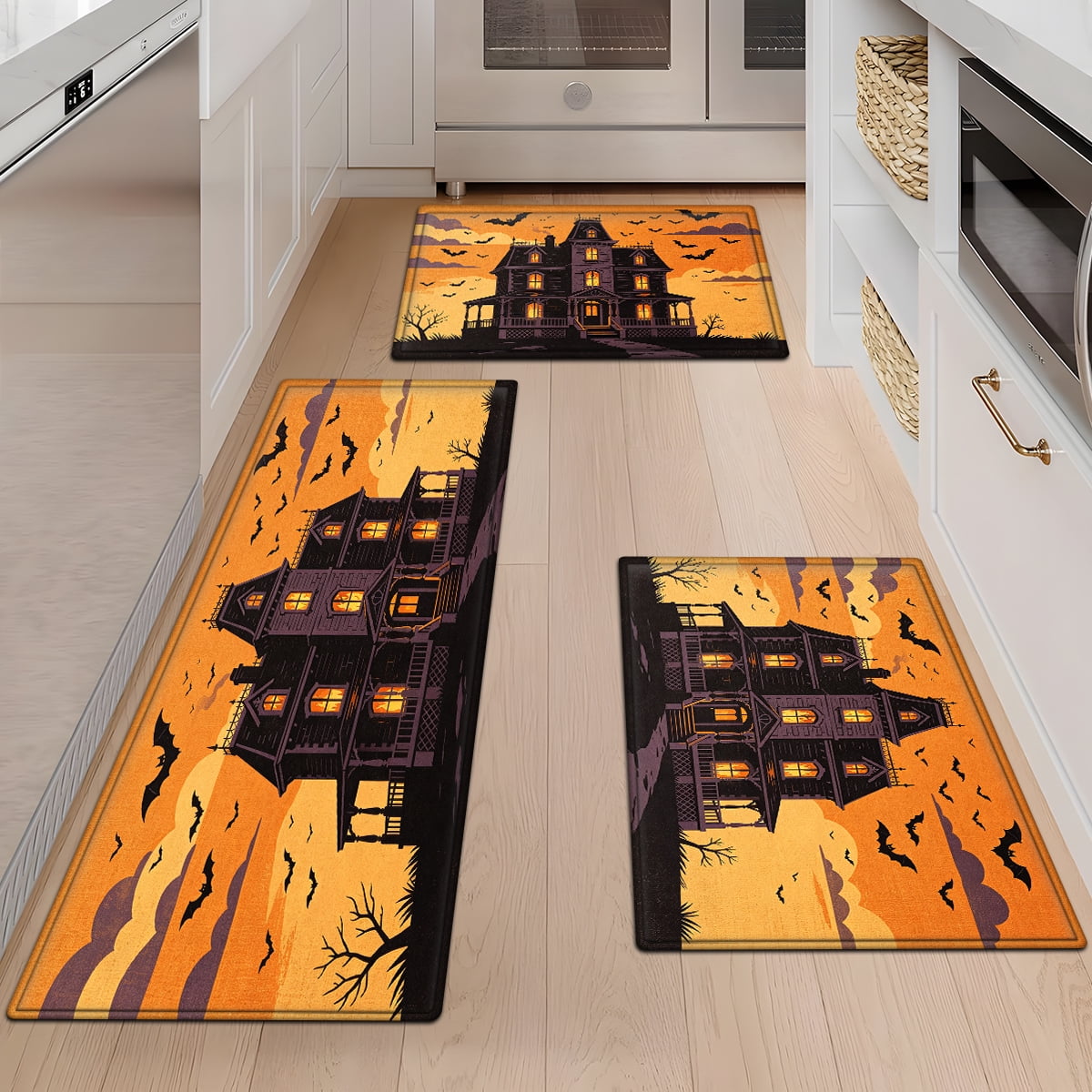 CCTFS Halloween Pumpkin Bat Candy 1Pc Flannel Mat and Kitchen Rugs,Soft Non-slip,Perfect for Home Bathroom