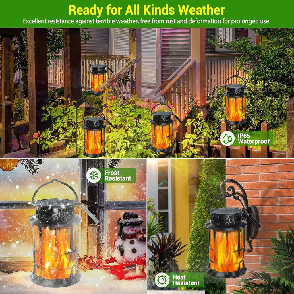 BinKFF Solar Lanterns Outdoor Lights, Upgraded Flickering Flames Hanging Solar Lights for Outside, Solar Powered Lantern Waterproof, Lanterns Decorative for Yard Patio Garden Decor