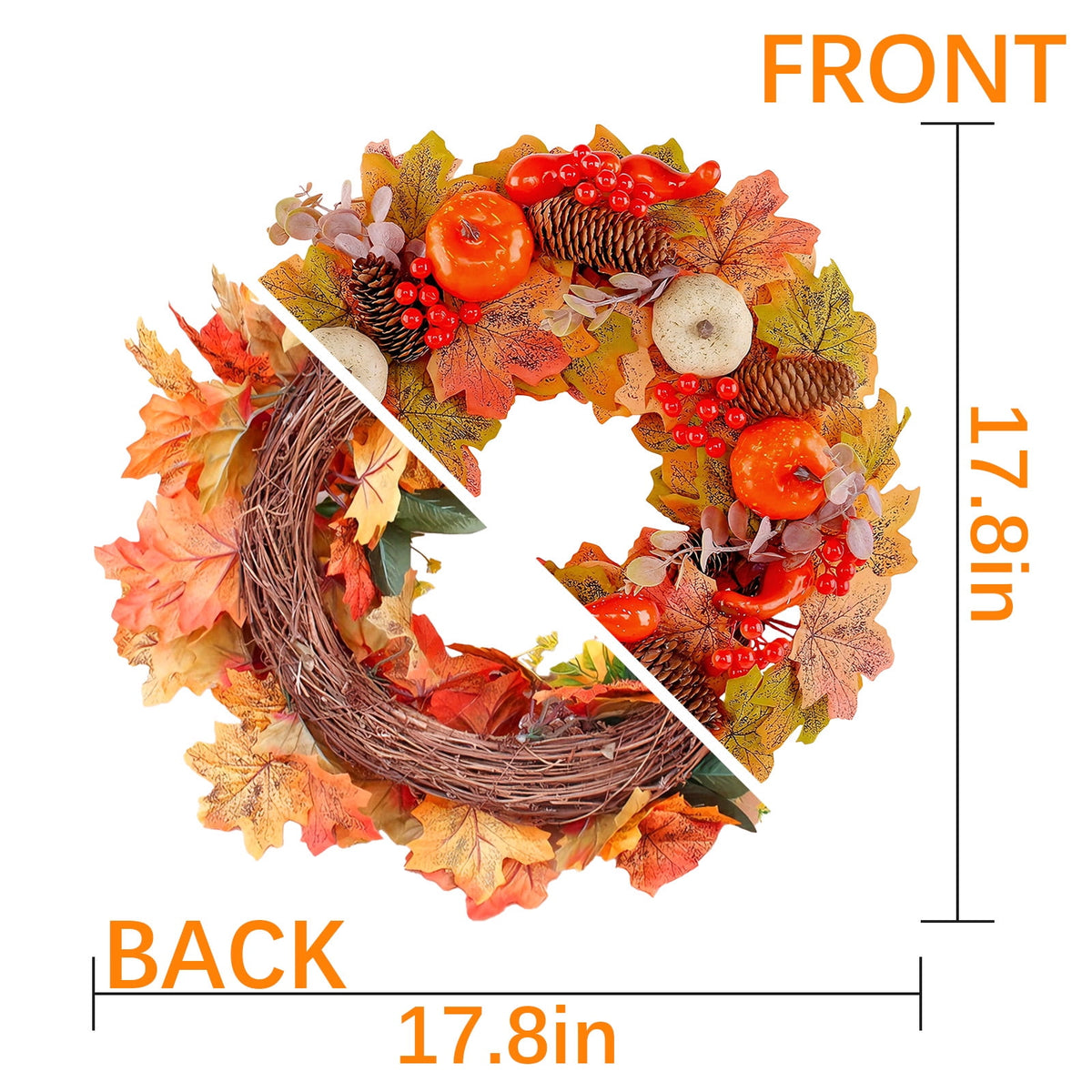 AGCAN Halloween Wreaths for Front Door, 17 Inch Pre-Lit Halloween Wreaths with Bats & Deadwood, Halloween Decorations for Door,Porch,Window,Indoor and Outdoor Decor