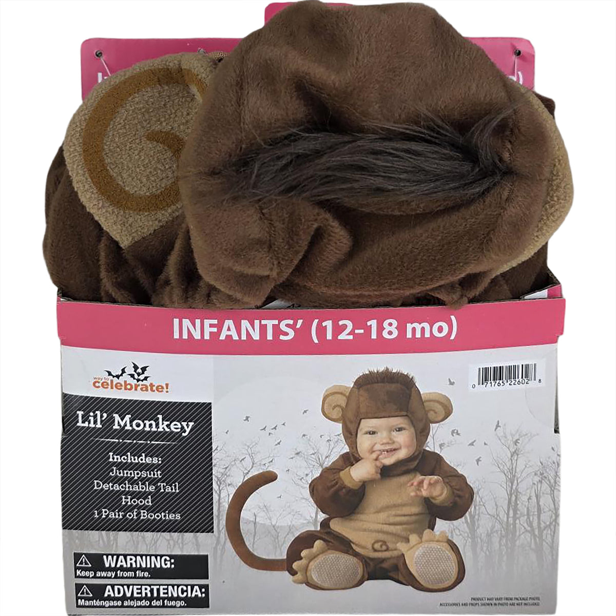 Lil Monkey Halloween Costume for Infant, Size 12-18M, by Way to Celebrate