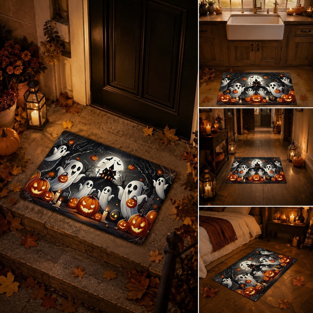 Halloween Celebration Doormat 16x24 Inch, Spooky Ghost Entrance Mat for Front Porch Indoor Outdoor, B