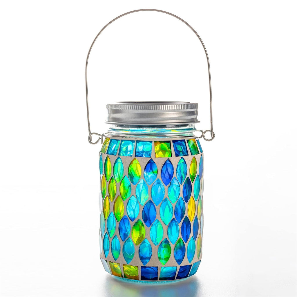 Hanging Solar Lantern,Solar Jar Light,Outdoor Waterproof Mosaic Glass Hanging Solar Lantern for Garden,Decorative Solar Lamp LED Night Light for Backyard(Blue 6*4.5in)