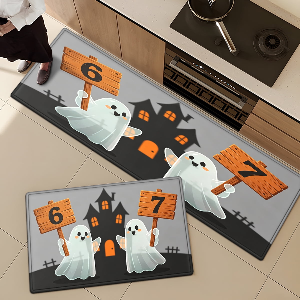 CCTFS Halloween Skeletons Holding Hot Drinks Household 1Pc Flannel Mat and Kitchen Rugs,Soft Non-slip for Bedroom Entryway