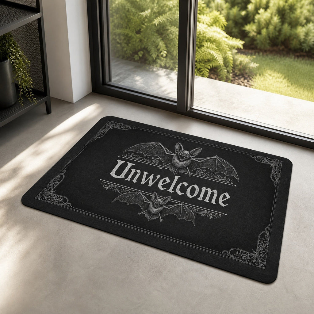 Halloween Heart Print Doormat 60x40cm, Black Orange Spooky Entry Mat for Front Door, Non-Slip Indoor Outdoor Rug
