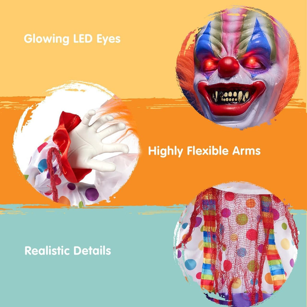 Joyfy 65" Halloween Hanging Scary Clown Decorations with Chain, with LED Lights Talking Animatronics Decor Outdoor Indoor for Haunted House Lawn Yard Patio