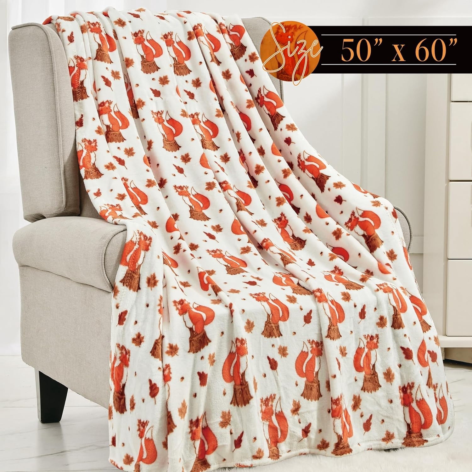 Elegant Comfort Halloween Themed Lightweight Throw Blanket - Soft, Comfty, and Plush - Ideal for Lounging During Spooky Season, 50 x 60 inches, Autumn Leaves, Throw Blanket