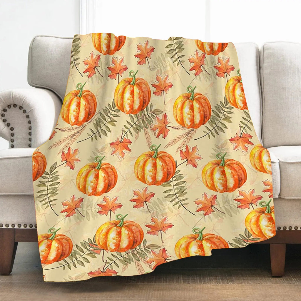 FastXmas Halloween Throw Blanket, 30"x40" Flannel Fleece Pumpkins Maple Checkered Plush Blanket, Soft Lightweight Skin-Friendly Fall Harvest Decorative Throw Blanket for Couch Sofa Bed Outdoor