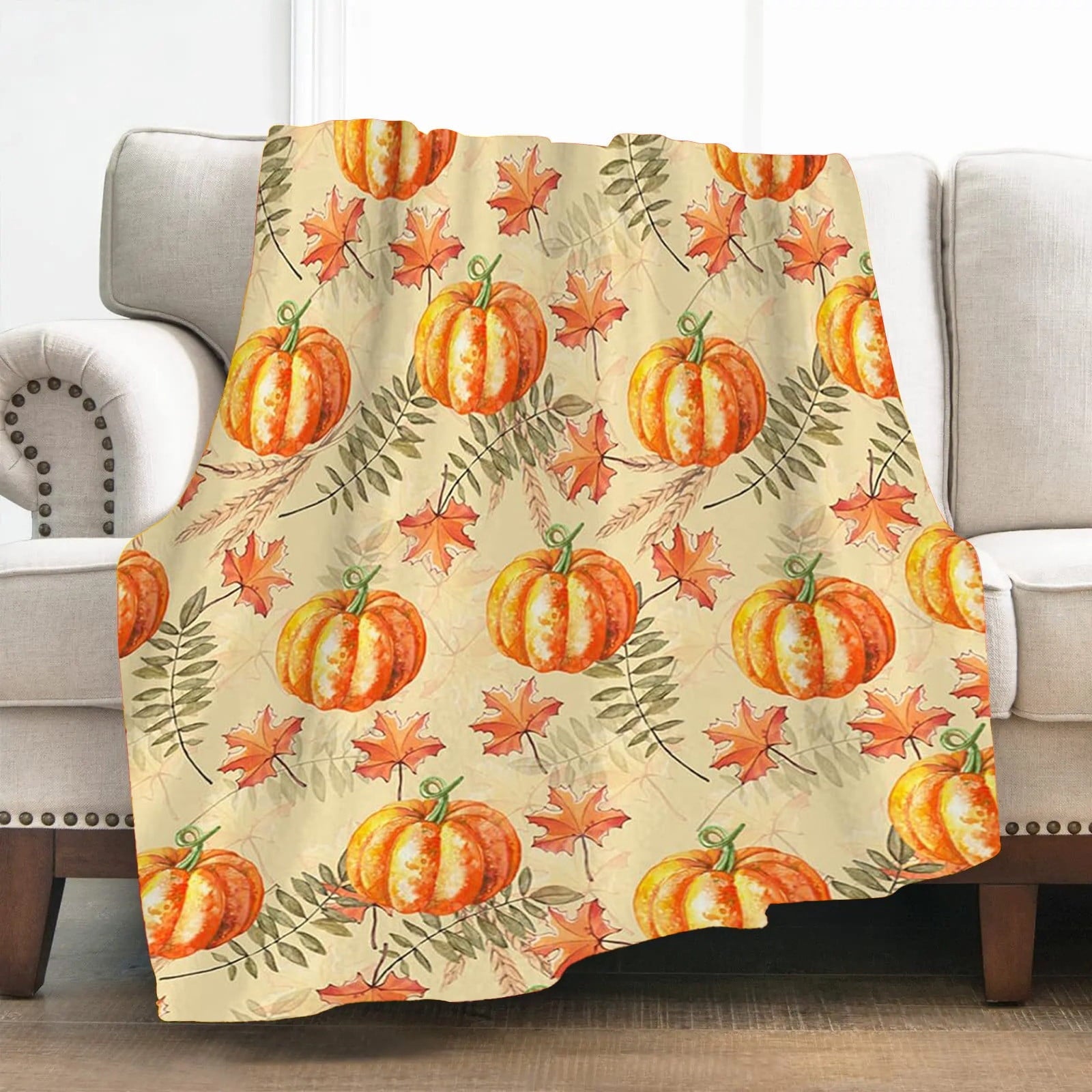 FastXmas Halloween Throw Blanket, 30"x40" Flannel Fleece Pumpkins Maple Checkered Plush Blanket, Soft Lightweight Skin-Friendly Fall Harvest Decorative Throw Blanket for Couch Sofa Bed Outdoor