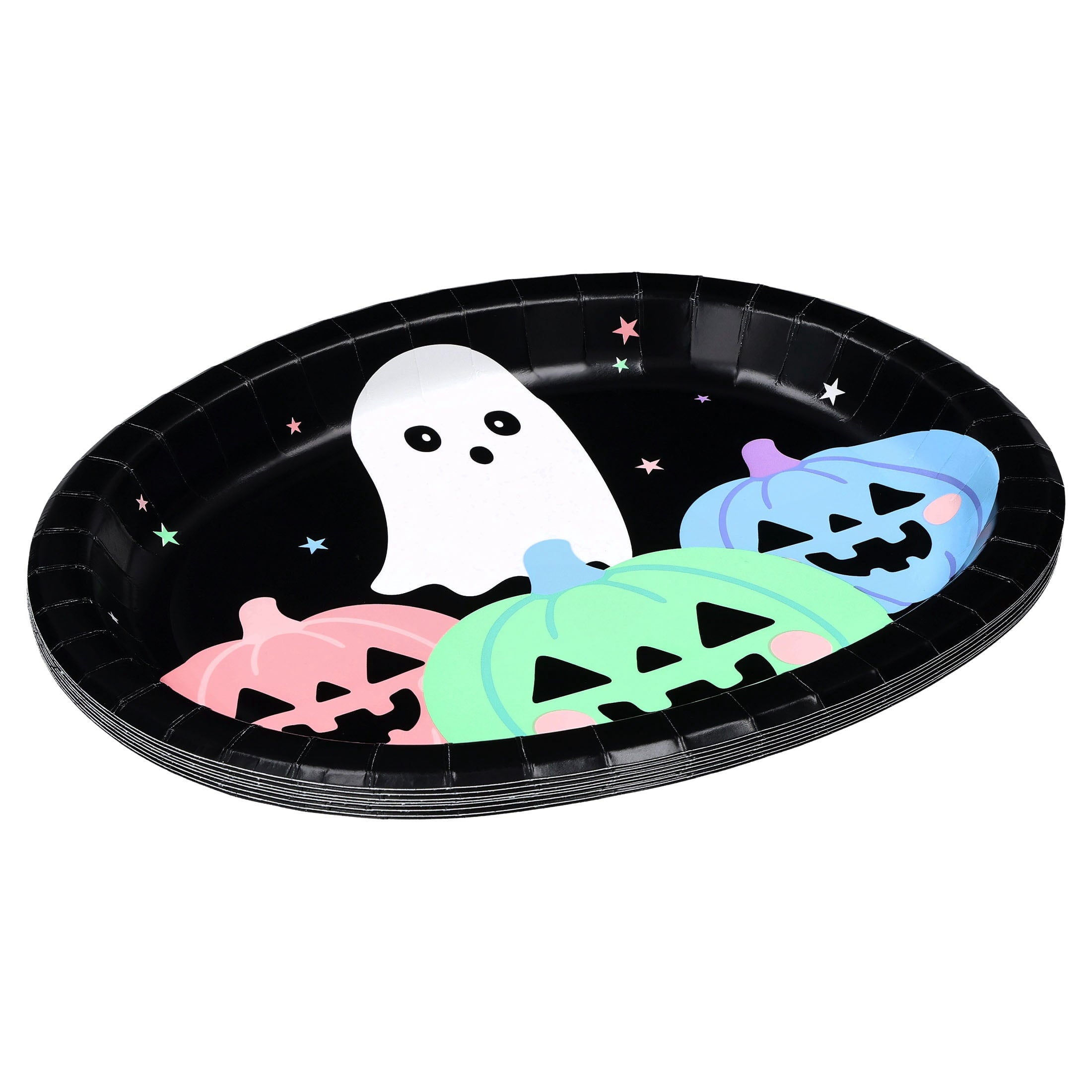 Cute Ghost Oval Disposable Paper Plates, Multicolor, 12" x 10", 8 Count, Halloween by Way To Celebrate