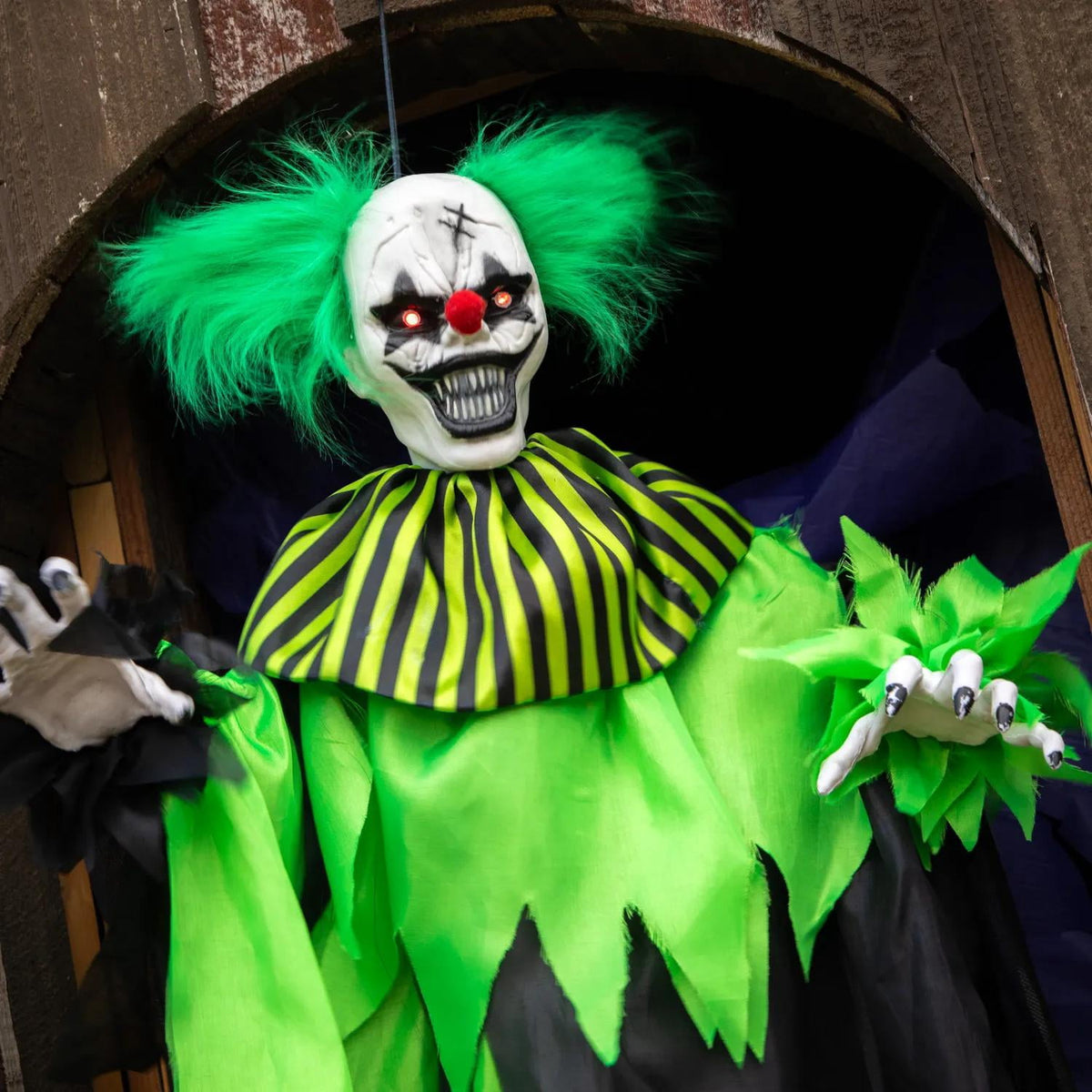 Morris Costumes 4 ft Hanging Animated Green & Black Clown Decoration - Black