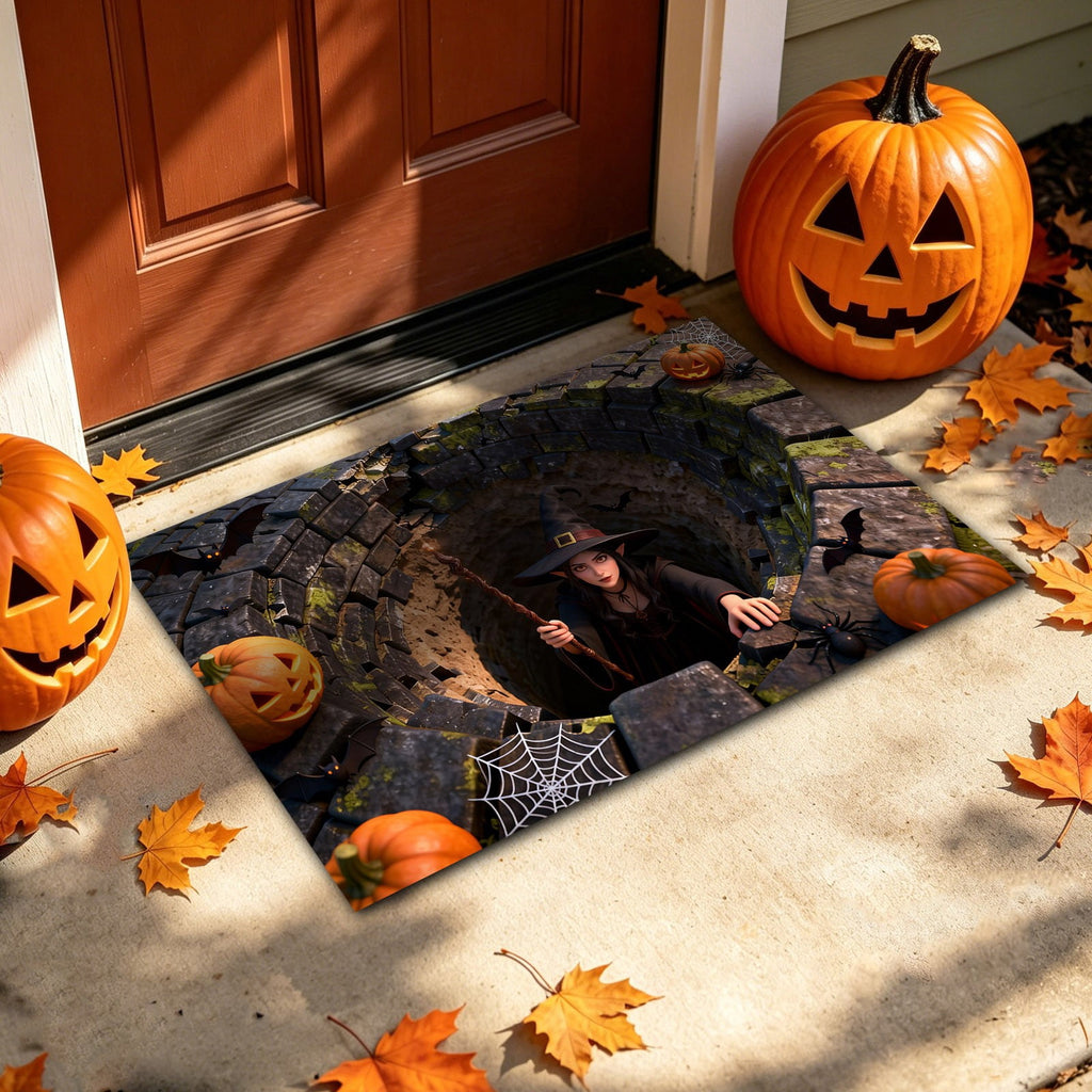 3D Optical Illusion Halloween Doormat Visual Trap Hole Design Non Velvet Entryway Rug Washable Floor Mat