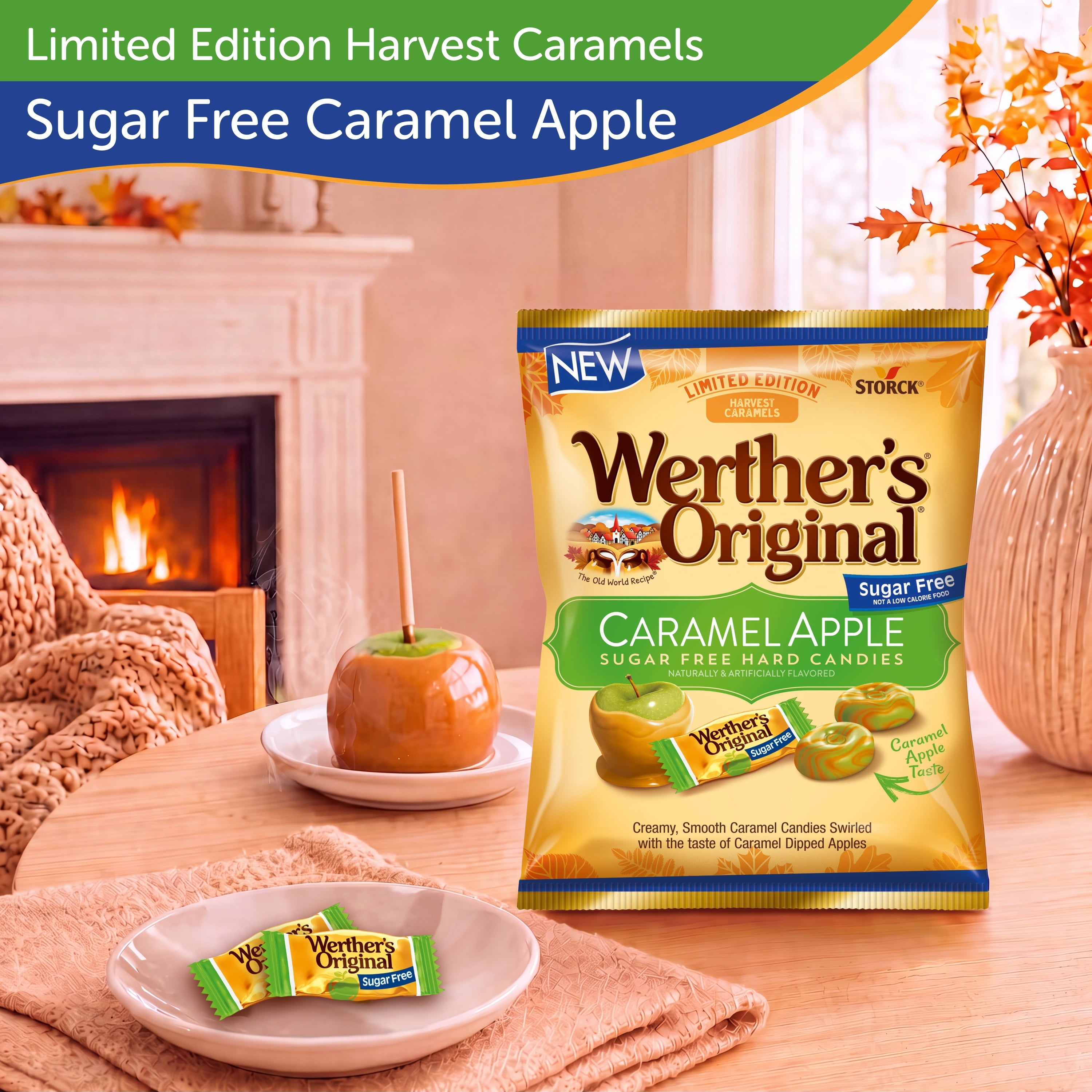 Werther's Original Sugar Free Caramel Apple Hard Candies, Limited Edition Fall Harvest, 5 oz Bag