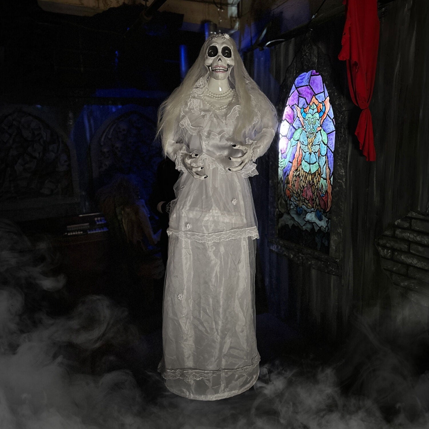 Haunted Hill Farm 5 ft Touch-Activated Animated Hanging Spinning Bride Halloween Animatronic, HHBRIDE-9HLSA