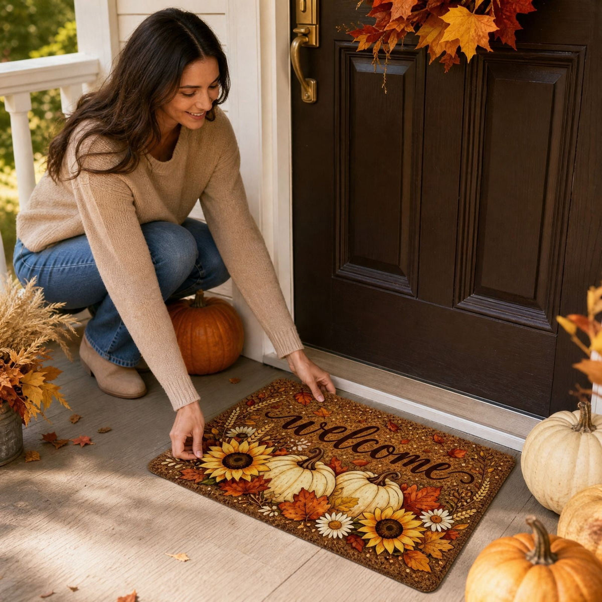 Autumn Door Mat for Entryway, 16x24 Inch, Fall-Themed Floor Doormat for Home Decor, Non-Slip Rug Mat for Living Room, Kitchen, Bedroom, Gifts for Fall Lovers (E)