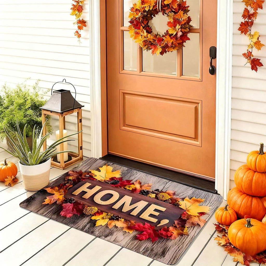 Fall Welcome Maple Leaves Decorative Doormat,Fall Pumpkins Maple Leafs Door mat Indoor Outdoor Entrance Floor Mat Non Slip Autumn Entry Mat for Thanksgiving Porch Front Door Decor 23.62*15.75in（A）
