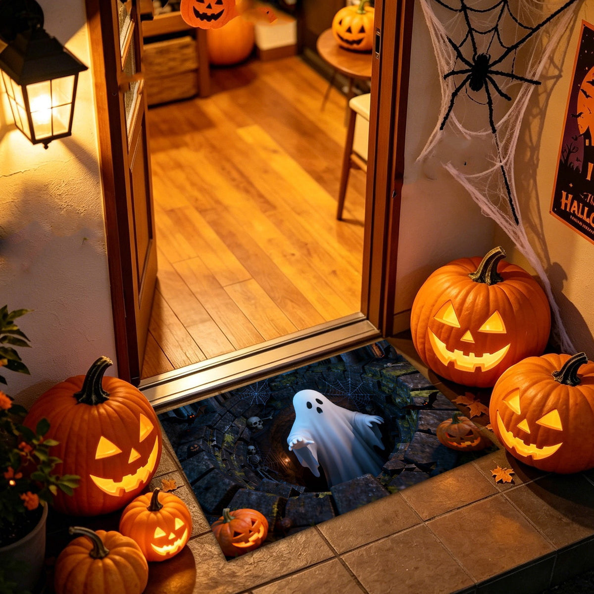 3D Optical Illusion Halloween Doormat Visual Trap Hole Design Non Velvet Entryway Rug Washable Floor Mat