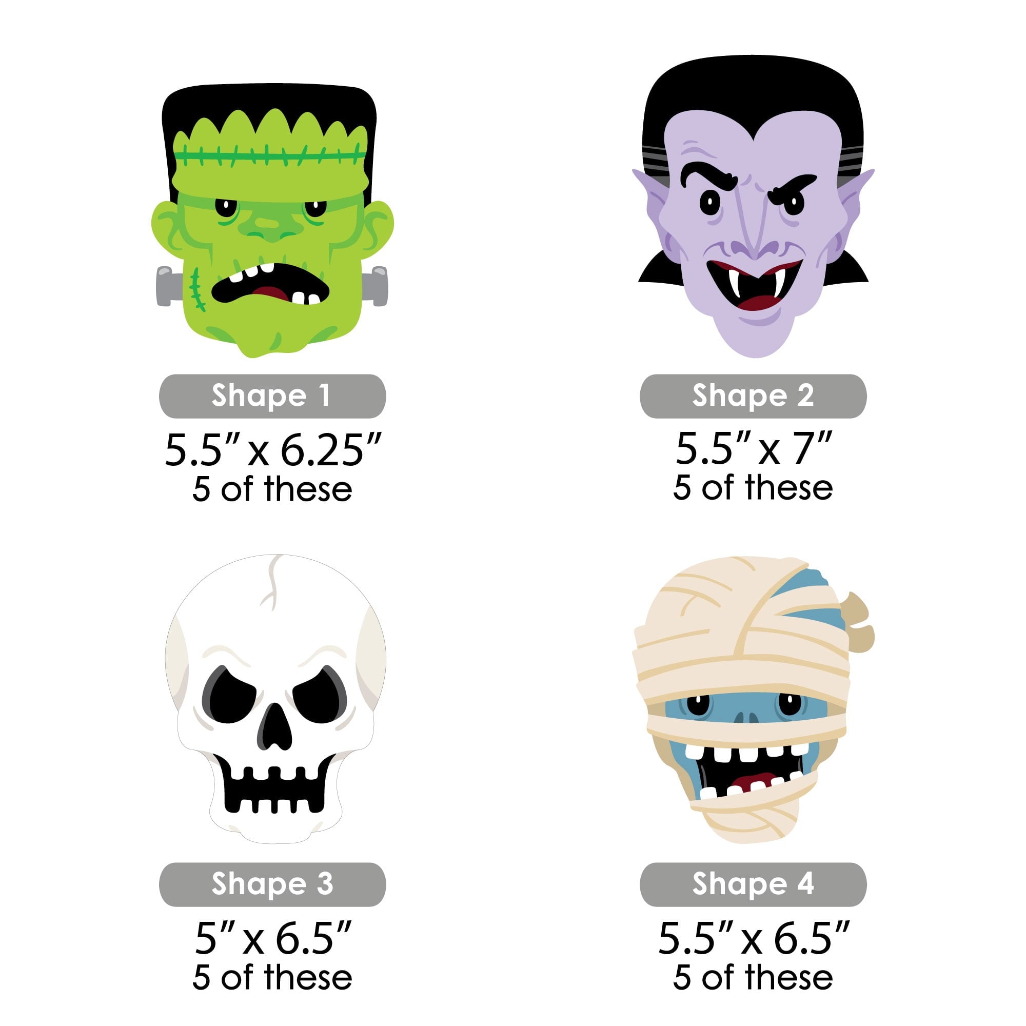 Big Dot of Happiness Halloween Monsters - Decorations DIY Skeleton, Dracula, Frankenstein, and Mummy Party Essentials - Set of 20