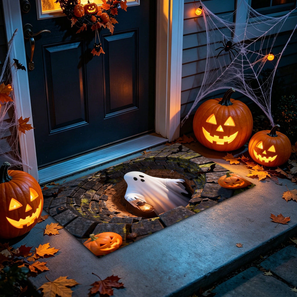 3D Optical Illusion Halloween Doormat Visual Trap Hole Design Non Velvet Entryway Rug Washable Floor Mat