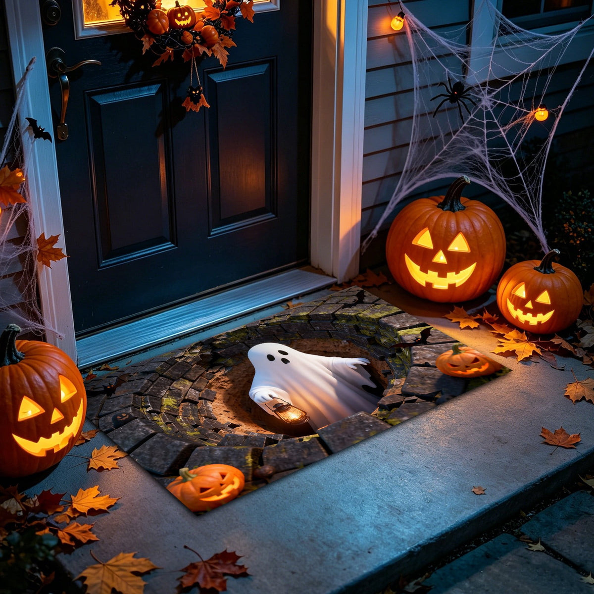 3D Optical Illusion Halloween Doormat Visual Trap Hole Design Non Velvet Entryway Rug Washable Floor Mat