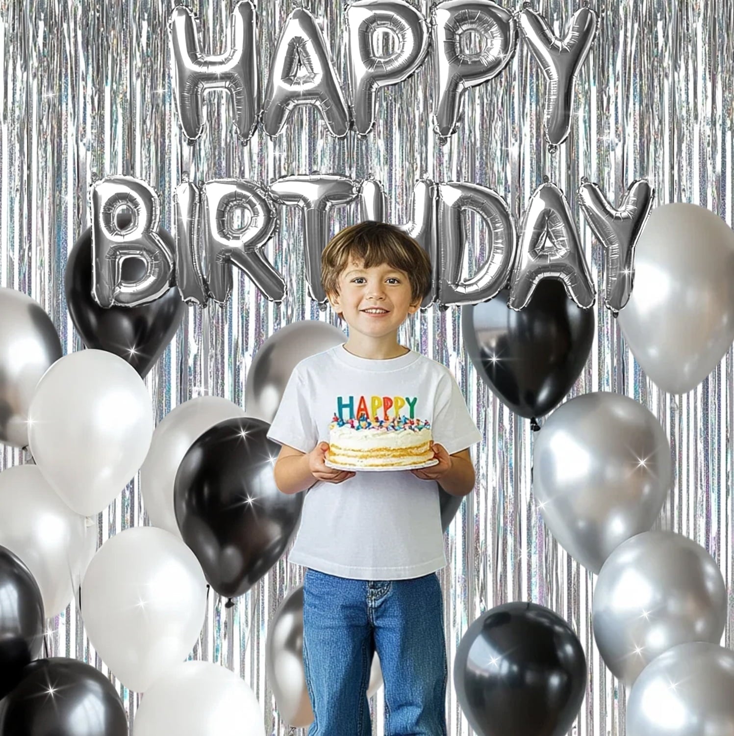 Sm:)e 2-Pack Light Bright Silver Foil Fringe Curtains for Events - Birthday, Wedding, Graduation, Christmas, Baby Shower, various festivals Decor Photo Booth Fun!
