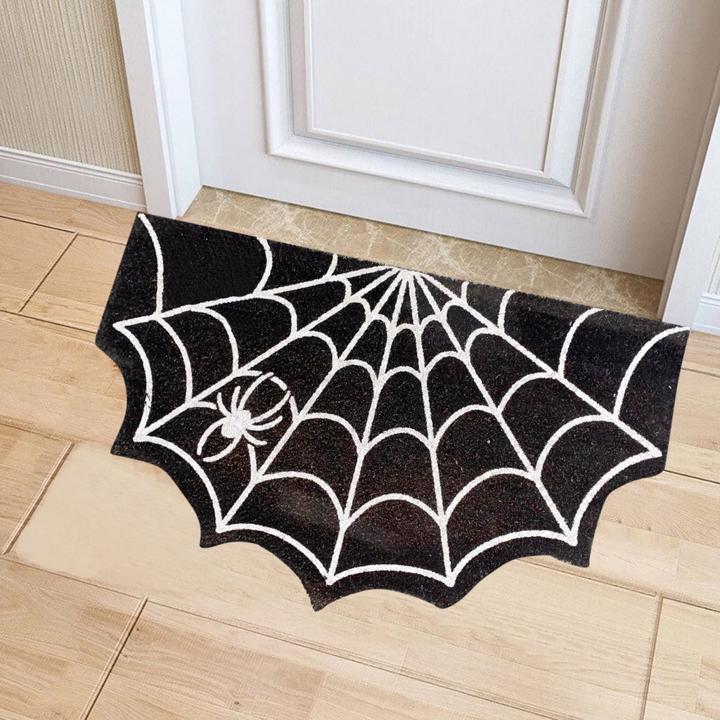 XinganshangM Spider-Web Welcome Doormat Outdoor-Entrance - Half-Circle-Door-Mat Non- Dark Artifical Coir Mats Halloween Decor