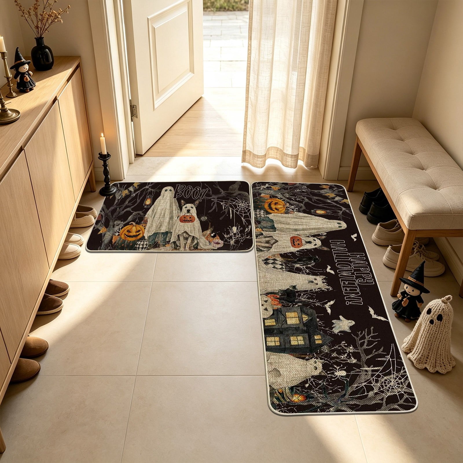 Halloween Doormat Ghost Bath Mat 23.6x15.7in Secure-Grip Absorbent Soft Faux Fur Rug for Bathroom Bedroom Living Room Decor by OVFUIZ