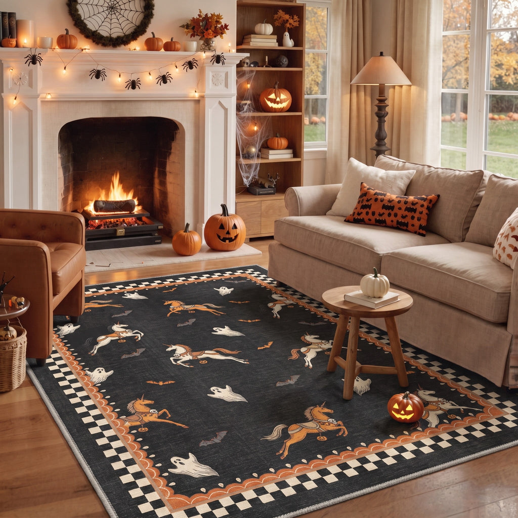 GENIMO 2'x3' Halloween Doormat, Washable Non Slip Soft Whimsical Cat Outdoor Door Mat for Front Door Covered Porch Patio Entryway, Rustic Black