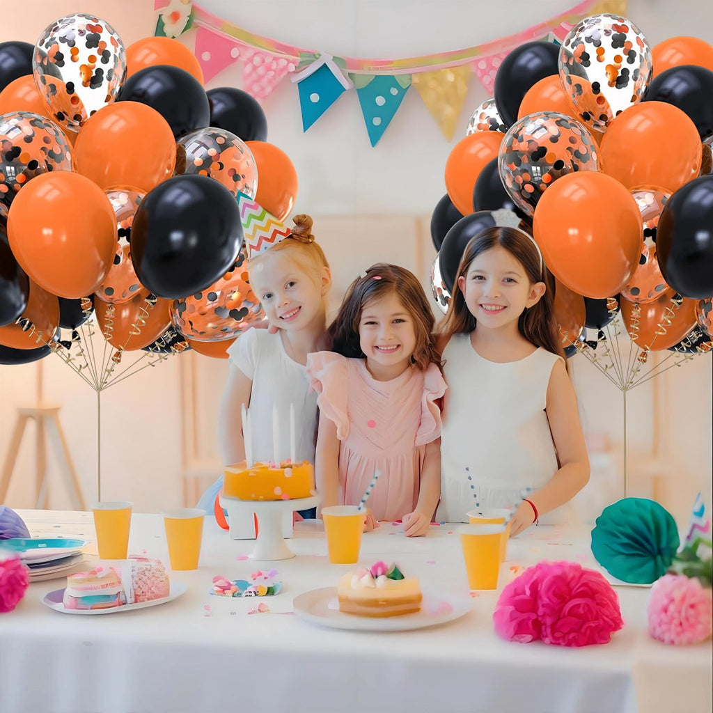 12 Inch Latex Balloons 30Pcs Halloween Party Decorations, Black Orange Confetti Balloons Set for Birthday Party Supplies, Helium Air Inflation