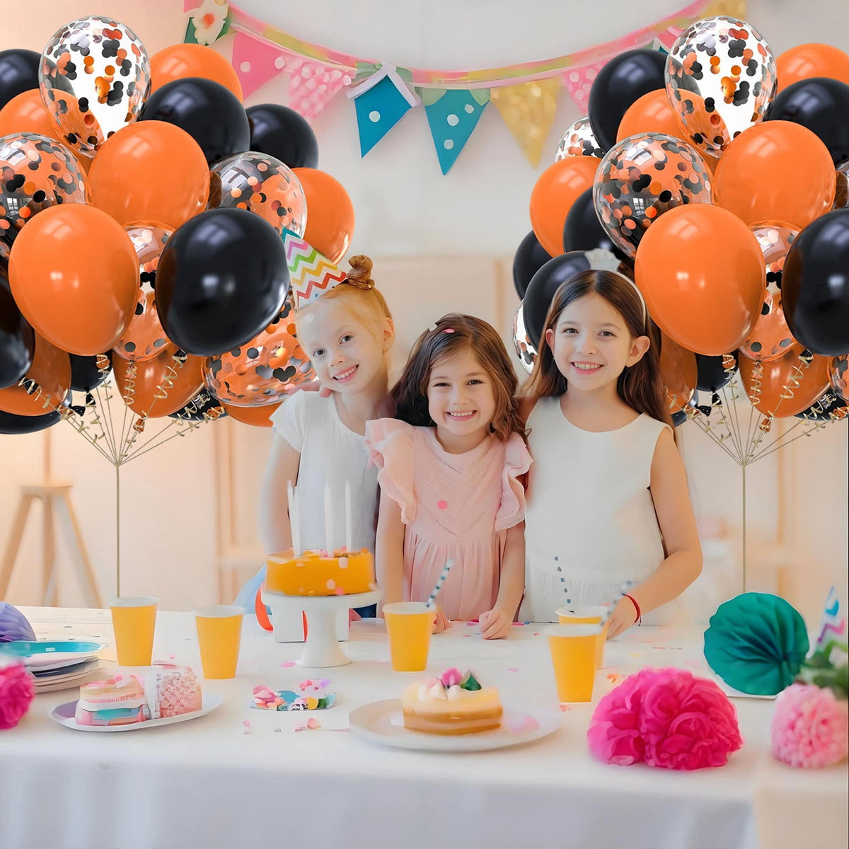 12 Inch Latex Balloons 30Pcs Halloween Party Decorations, Black Orange Confetti Balloons Set for Birthday Party Supplies, Helium Air Inflation
