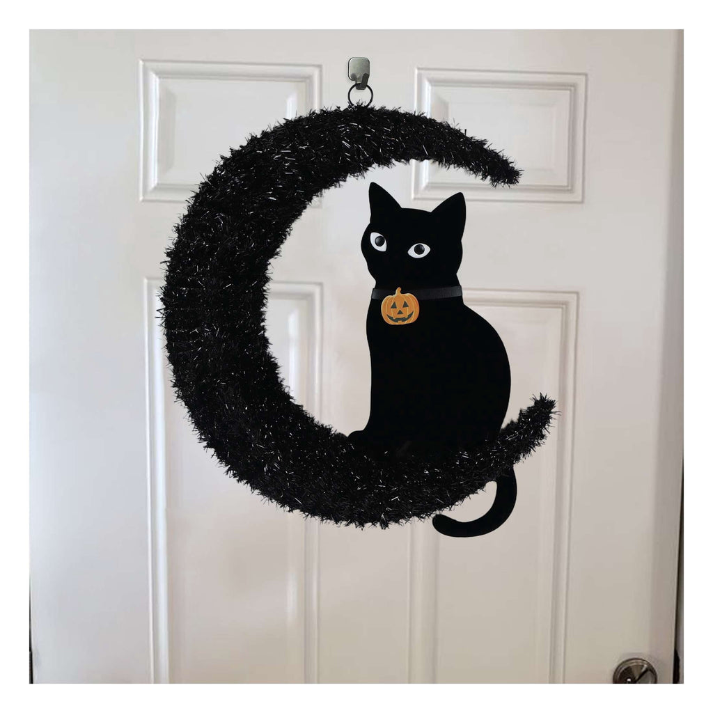 Moon and Cat Wreath, Black, 20" x 24", Halloween by Way To Celebrate