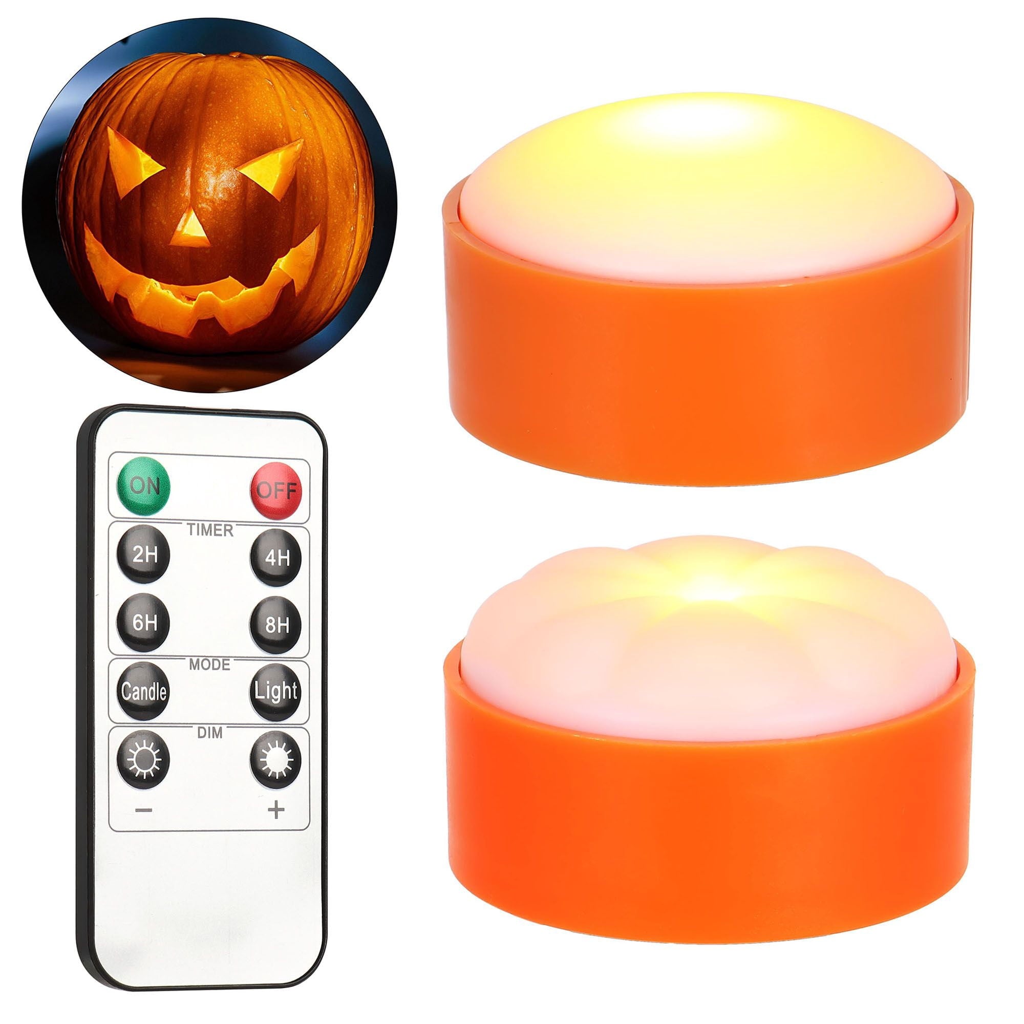 Deago Halloween LED Pumpkin Lights with Remote and Timers Battery Operated Orange Jack-O-Lantern Lights Flameless Candles for Halloween Decorations