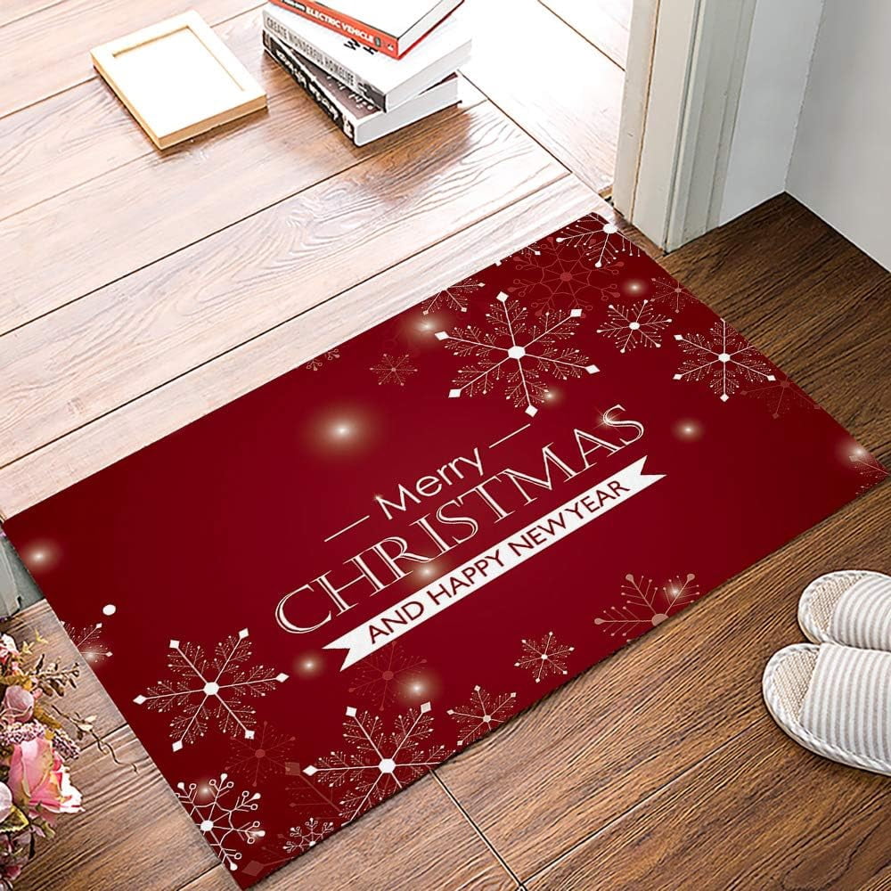 Christmas Snowman Trees Entrance Door Mat, Red Plaid Low Profile Tradition Christmas Decor Welcome Doormat, Non-Slip Carpet Rugs Floor Mat Decorative for Home/Bathroom/Kitchen - 20"x31.5"