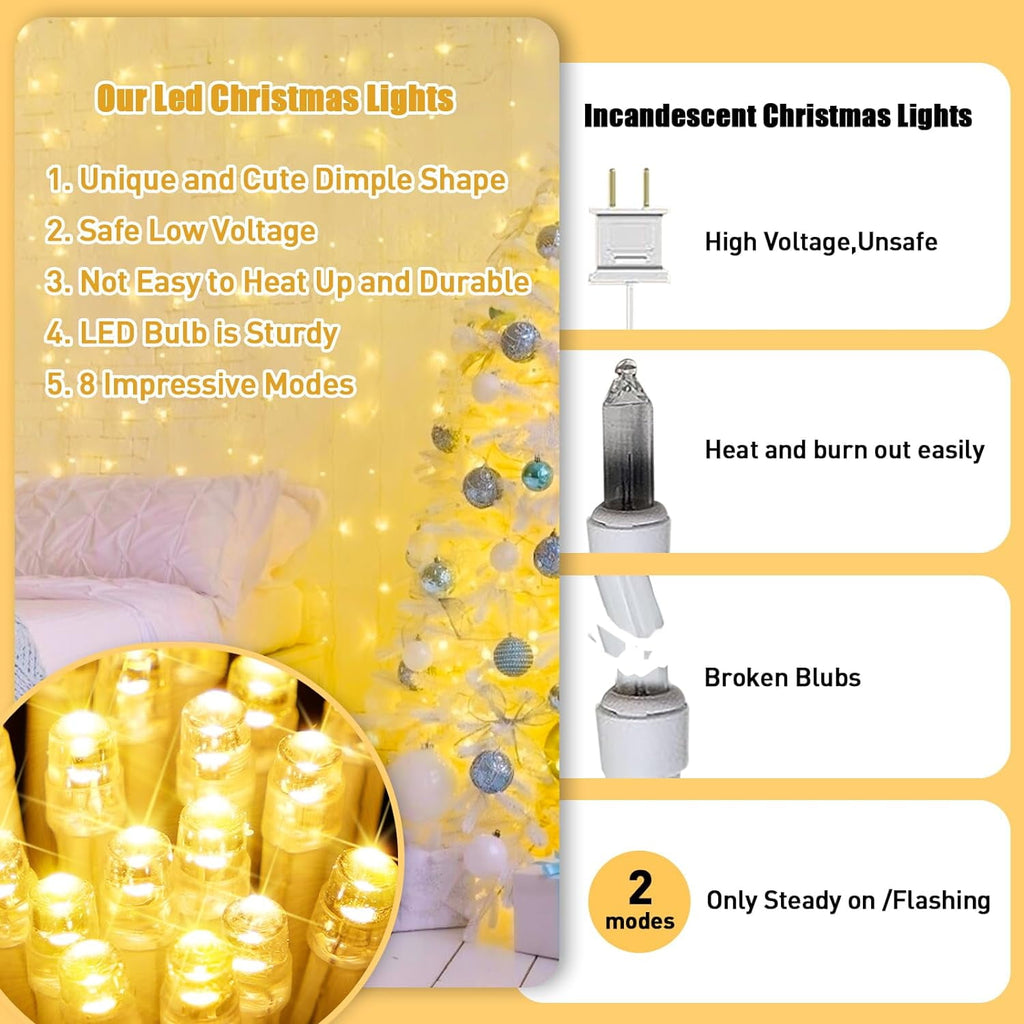 JMEXSUSS 33ft 100 LED White Christmas Lights, 8 Modes Connectable Clear Wire Twinkle Fairy String Lights Indoor, Plug-in Christmas String Lights Outdoor Waterproof for Christmas Wedding Party Tree