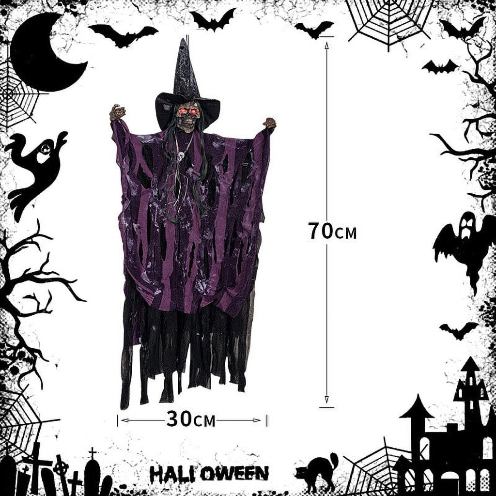 Wadada Halloween Animated Hanging Talking Witch, Sound Activated Halloween Decor Animatronic Hanging Decorations for Haunted House Prop Decor, Outdoor/Indoor Decorations (27.5 Inch)
