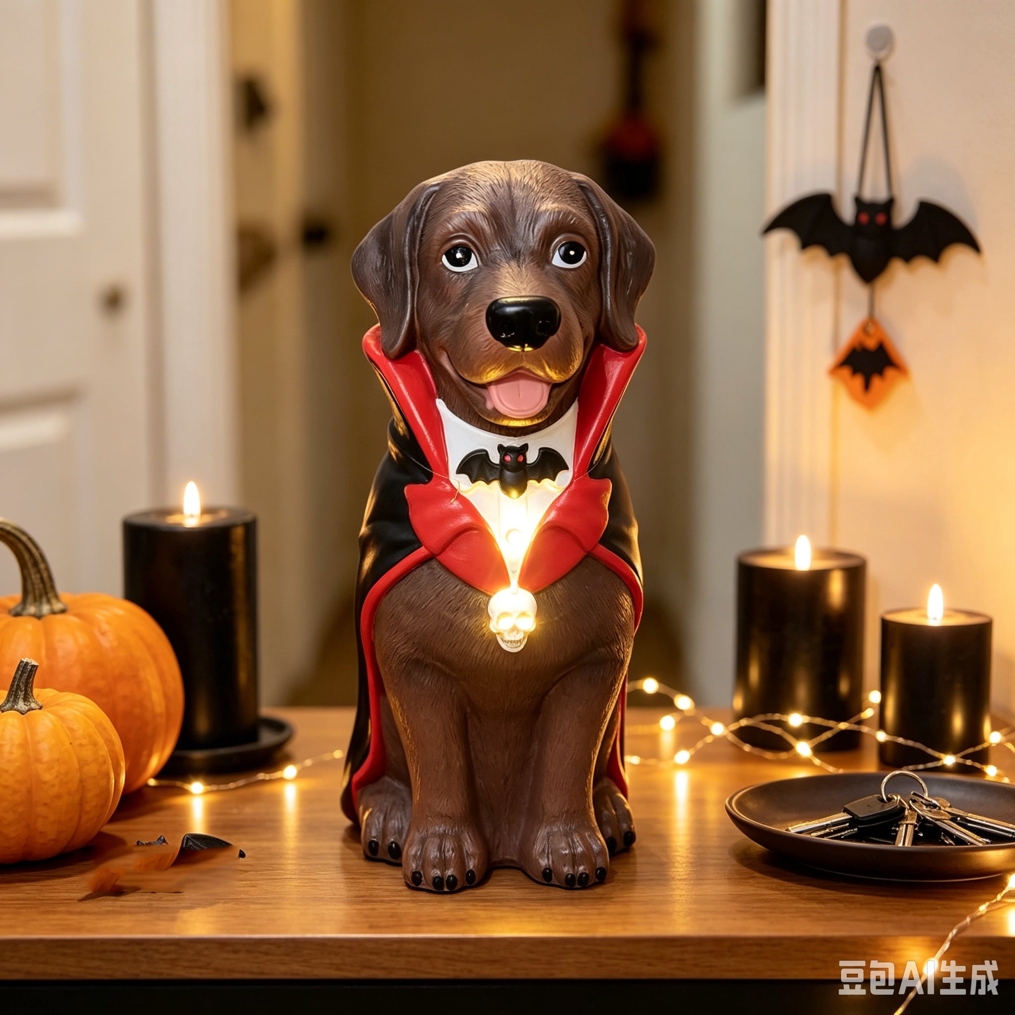 Lighted Scarecrow Bull Terrier Halloween Blow Mold, Cute Puppy Pumpkin Hat Halloween Decor, Resin Ornament for Patio Yard Tabletop Home Decoration, 8"