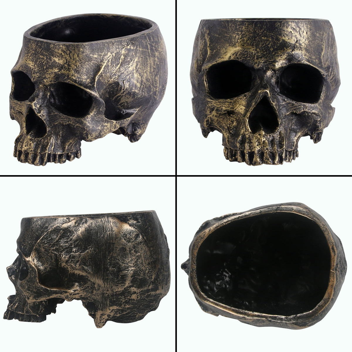 Large Skull Bowl - Bronze Resin Halloween Candy Dish Holder for Home Office and Gothic-Themed Party Decorations