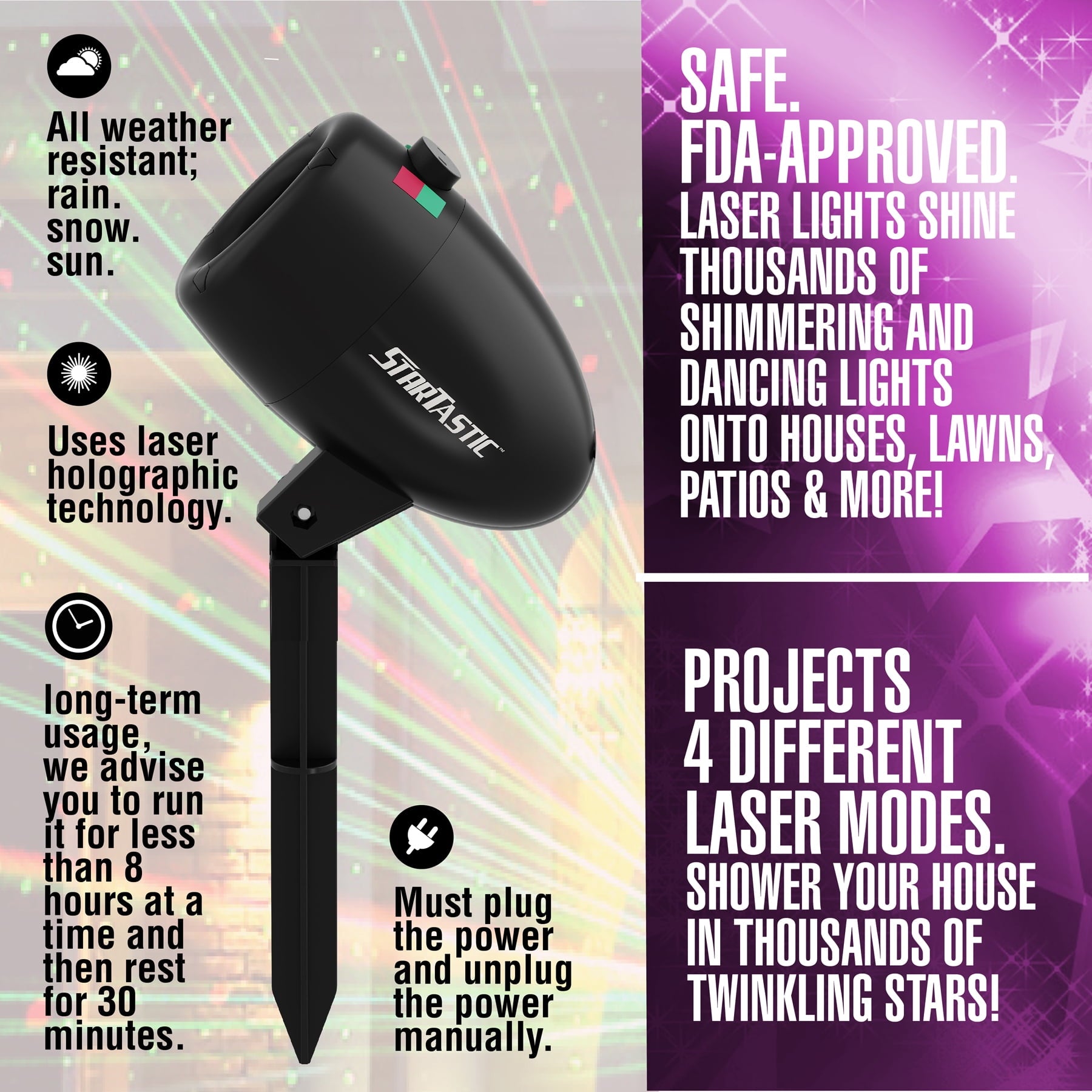 Startastic Laser Projector Lights Indoor Outdoor Holiday Star Lights for Christmas Halloween Waterproof