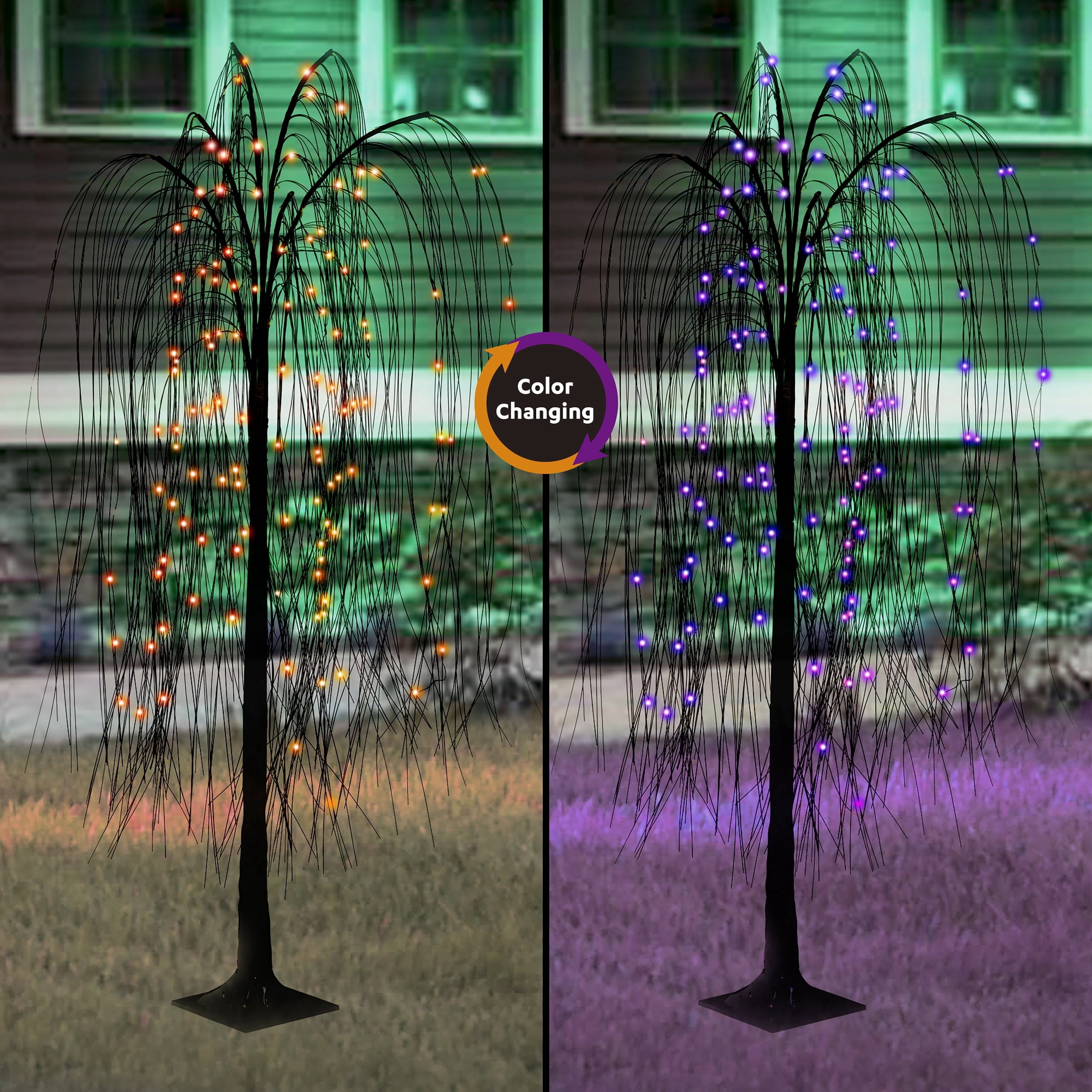 Indoor/Outdoor Battery-Operated 8-Function LED Color-Changing Willow Tree, Orange and Purple, 48", Halloween by Way To Celebrate