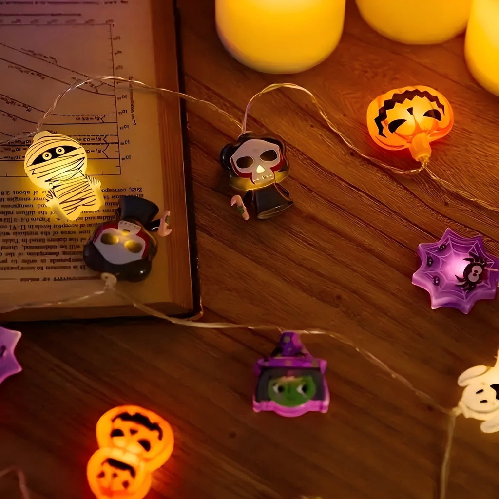 PMMIPNW Halloween LED Fairy String Lights 20LED - Spooky Pumpkin, Witch, Mummy & Cat, 8 Modes with Timer, Designs for Party Decor, Battery Operated Halloween Decorations