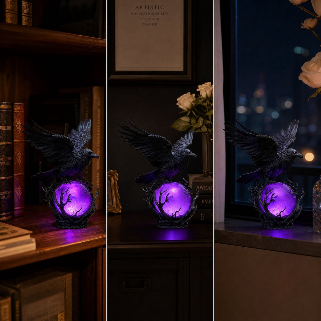 Gothic Mysterious Crow LED Light Luminous Sculpture, Resin Gothic Home Decor Accent, Raven Lamp for Halloween Gift, Bedroom Bedside, Living Room