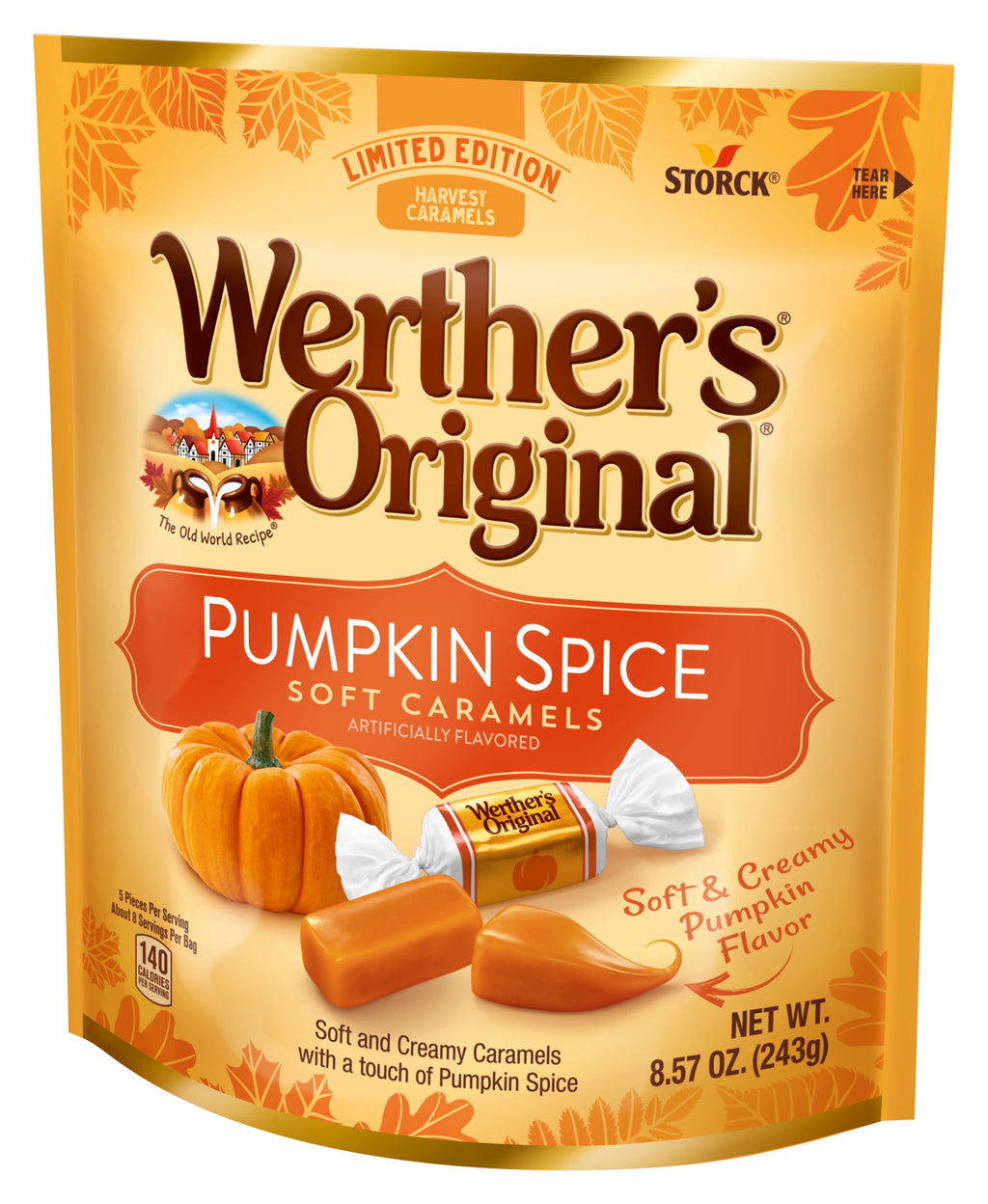 Werther's Original Limited Edition Fall Harvest Pumpkin Spice Soft Caramels, 8.57 oz Bag