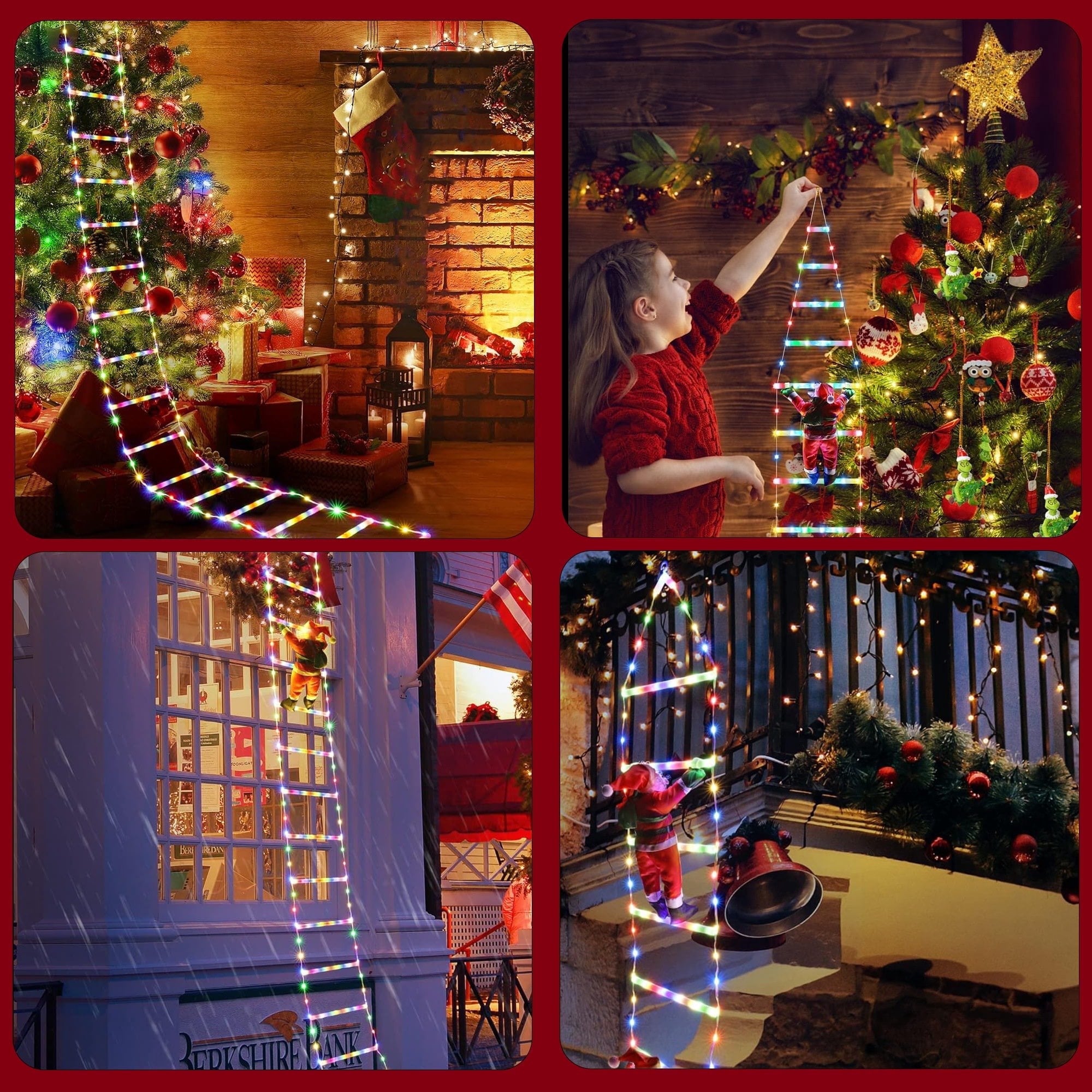Morfone Christmas Decorations LED Ladder Lights with Climbing Santa Claus, 10.5ft Christmas Decorative String Lights for Indoor Outdoor, Window, Garden, Home, Wall, Xmas Tree Decor, Multicolor