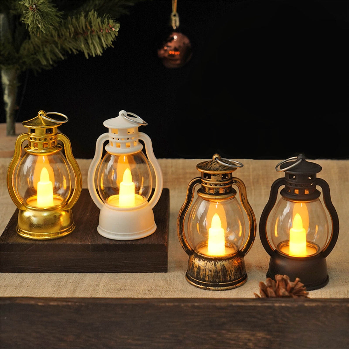Harlier Vintage Design Plastic Mini Lantern, Tables Centerpieces LED Simulation Candle, 3.6 Inch Small Hanging Lantern, Lanterns Decorative for Wedding Centerpiece Tables (Gold)
