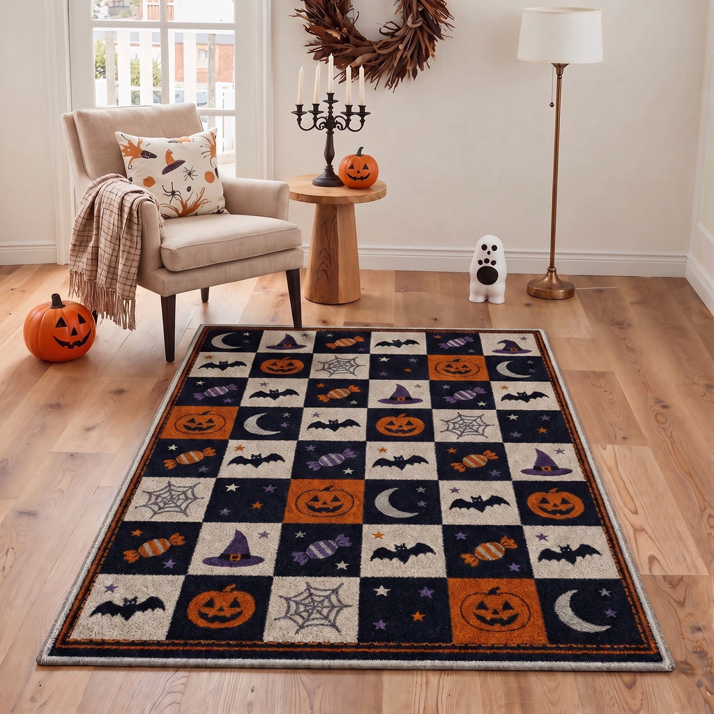 GENIMO 2'x7' Halloween Runner Rug, Washable Non Slip Soft Vintage Witch Indoor Outdoor Hallway Runner for Porch Patio Kitchen Entryway, Retro Sepia
