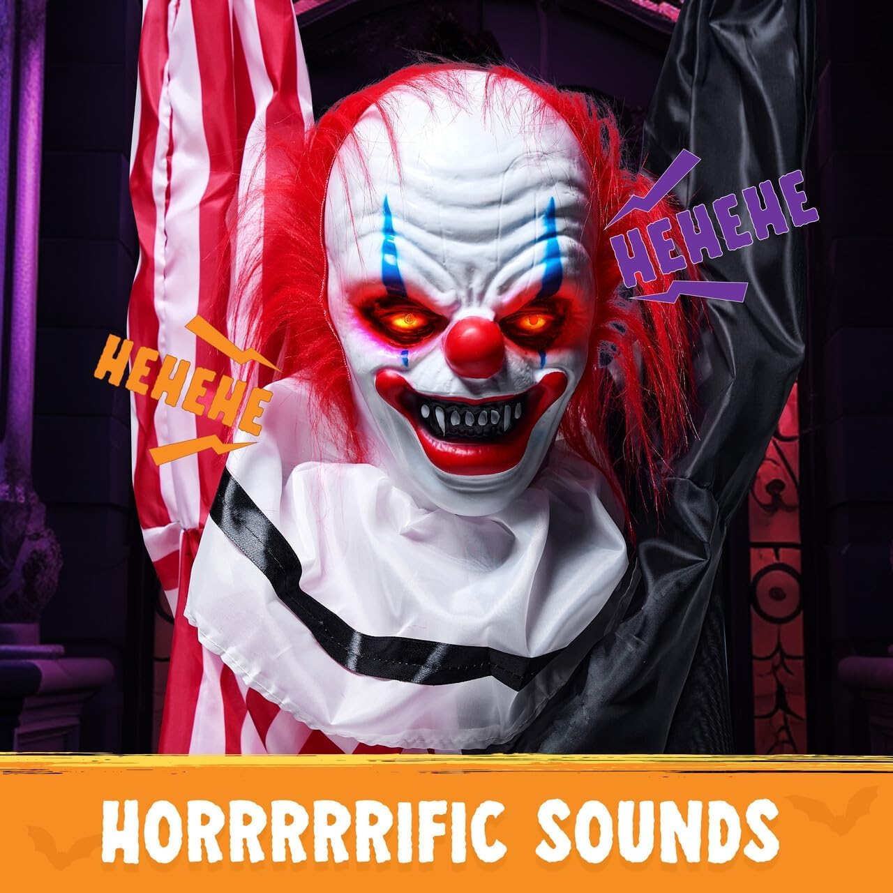 Joyfy 65" Halloween Hanging Scary Clown Decorations with Chain, with LED Lights Talking Animatronics Decor Outdoor Indoor for Haunted House Lawn Yard Patio