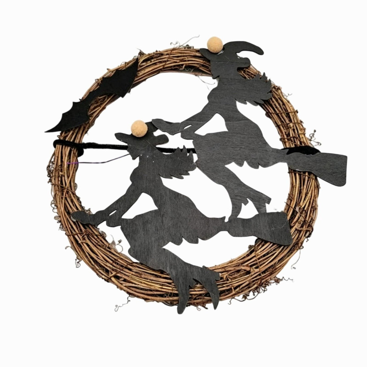 WWC Halloween Wreath, Orange LED Pumpkin and Bats Wreath, Gothic Halloween Decorations Wreath for Front Door, Indoor Outdoor Party Decor