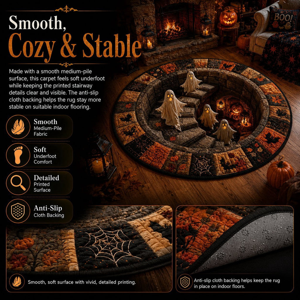 Halloween Round Rug Optical Ghost Pumpkin Mat 15.75in Diameter Polyester Skidproof & Soft for Entryway Bedroom Party by MPOISVA
